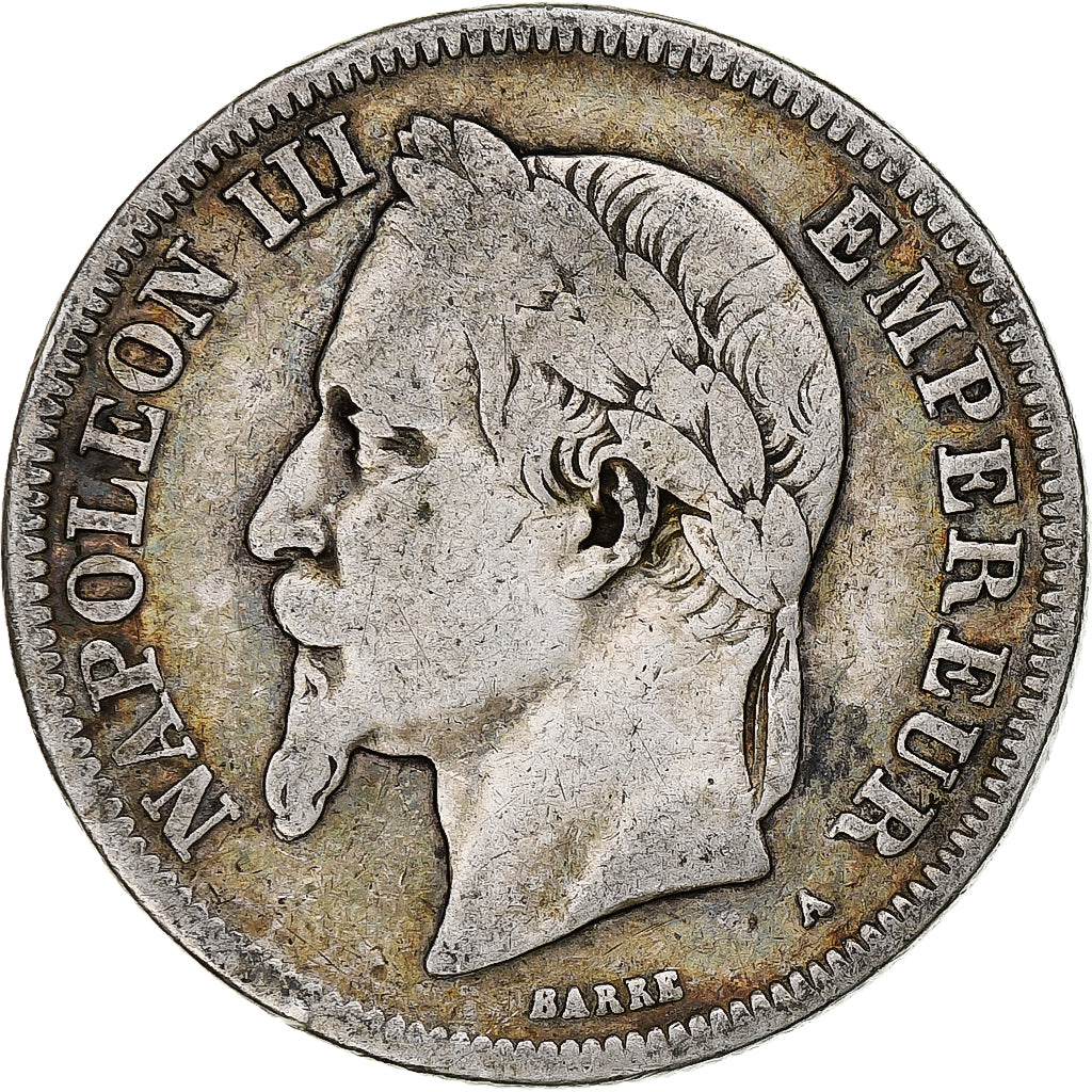 Francja, Napoleon III, 2 Francs, 1869, Paris, Srebro, VF(20-25), Gadoury:527