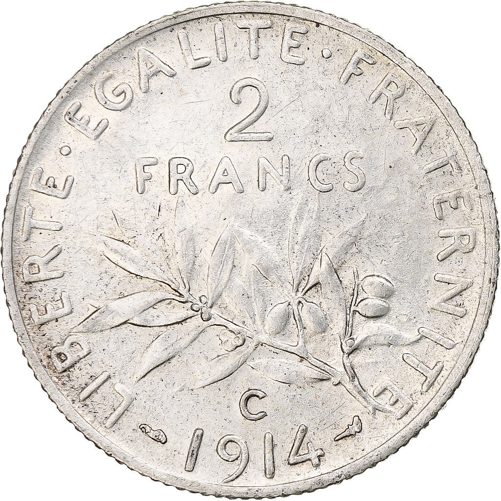 Francia, 2 Francs, Semeuse, 1914, Castelsarrasin, Plata, MBC+, Gadoury:532