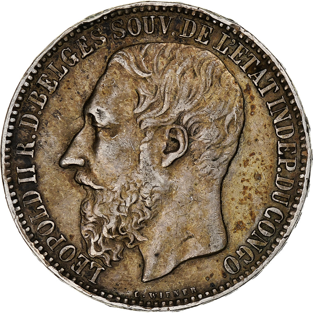 Stato Libero del Congo, Leopold II, 5 Francs, 1887, Very rare, Argento, BB
