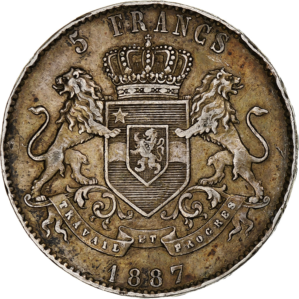 Stato Libero del Congo, Leopold II, 5 Francs, 1887, Very rare, Argento, BB