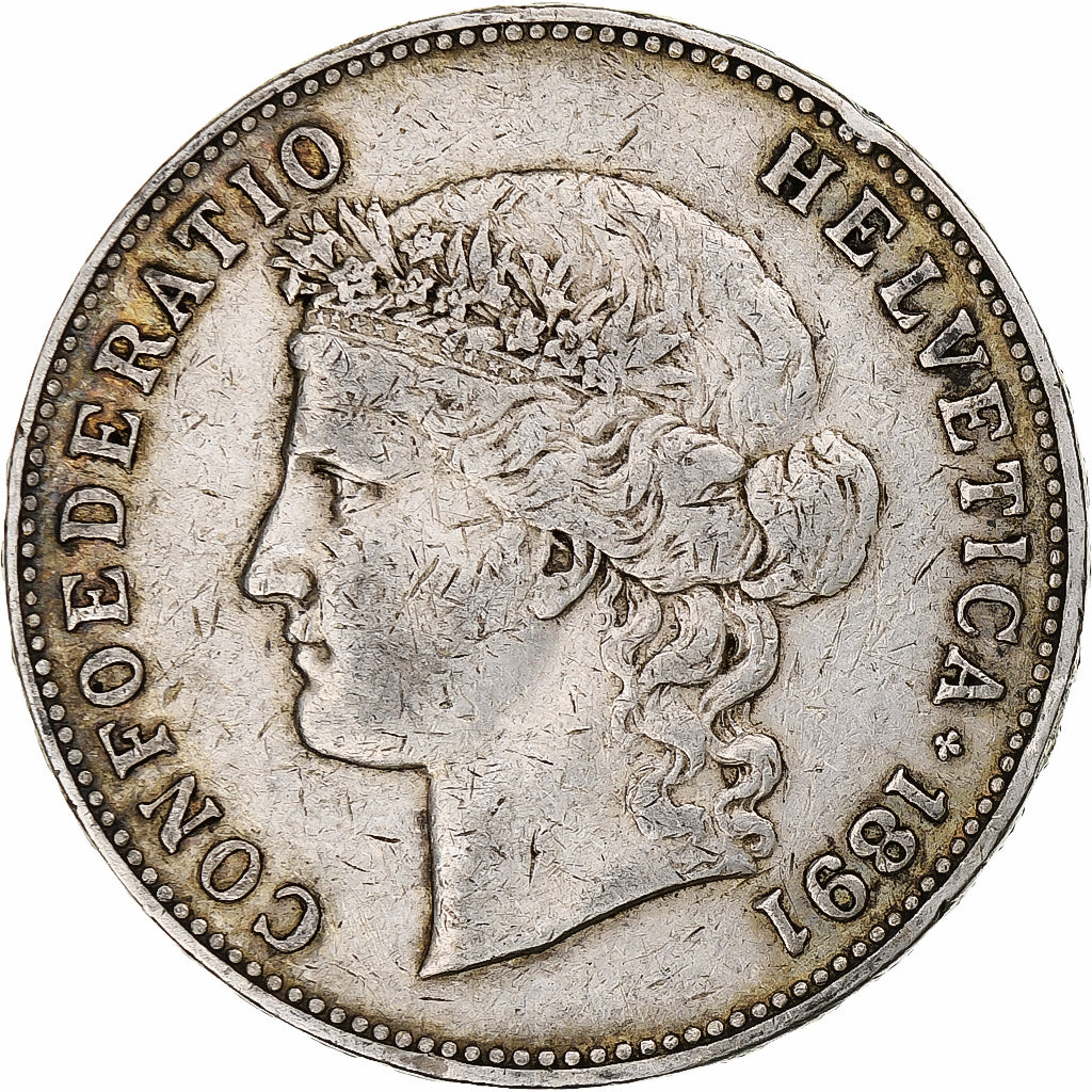 Suisse, 5 Francs, 1891, Bern, Argent, TB+
