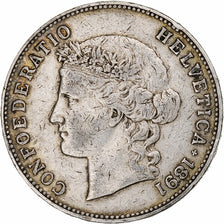 Suisse, 5 Francs, 1891, Bern, Argent, TB+