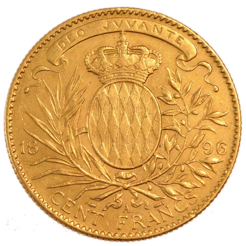 Monaco, 100 Francs, 1896, Paris, AU(55-58), Gold, Gadoury #124, 32.10