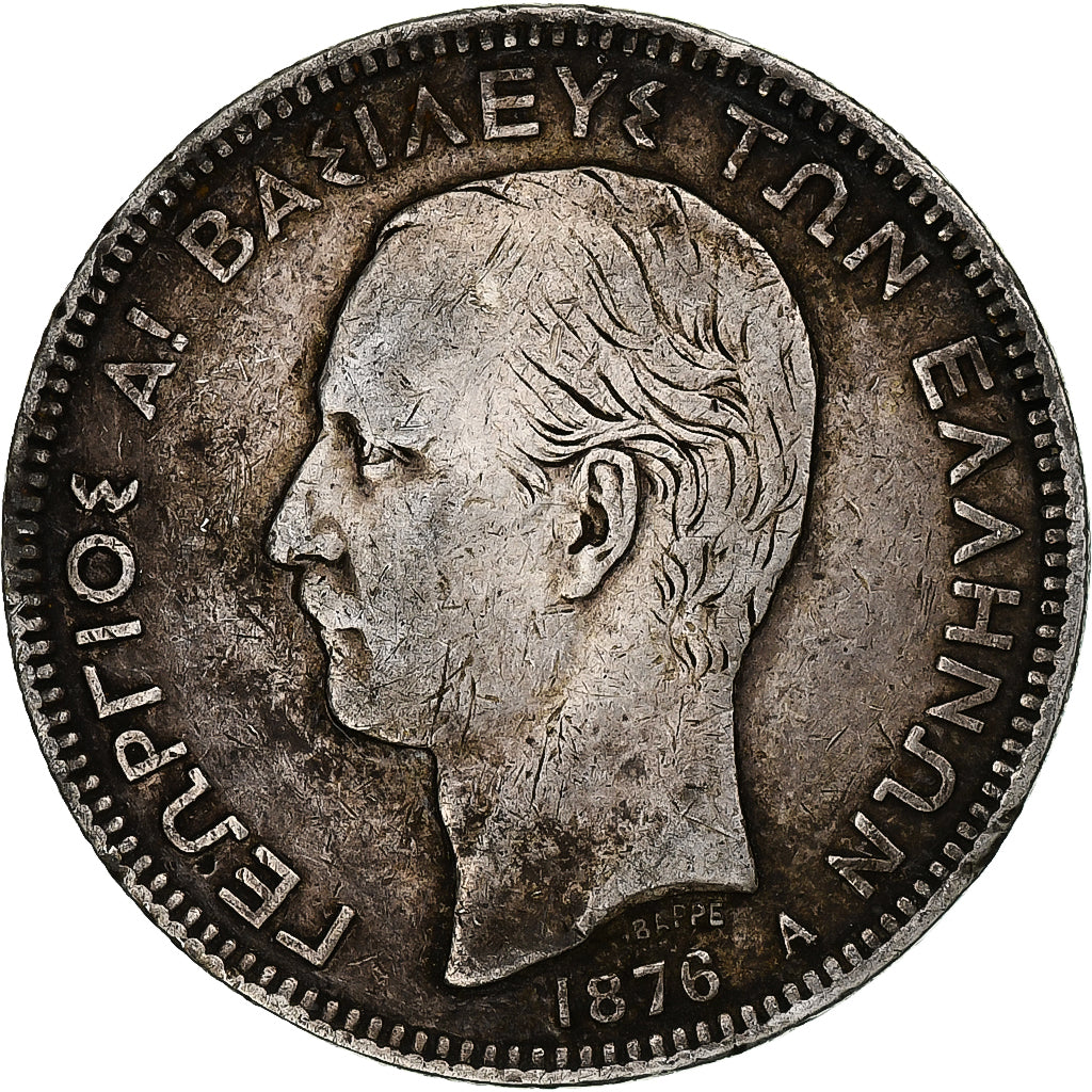 Greece, George I, 5 Drachmai, 1876, Paris, Silver, VF(20-25), KM:46