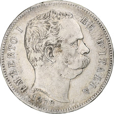Italia, Umberto I, 5 Lire, 1878, Rome, Plata, BC+, KM:20