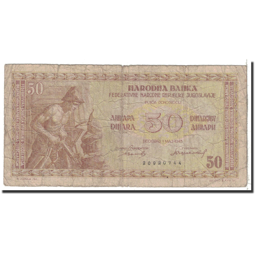 Banknote, Yugoslavia, 50 Dinara, 1946, 1946-05-01, KM:64a, VG(8-10)