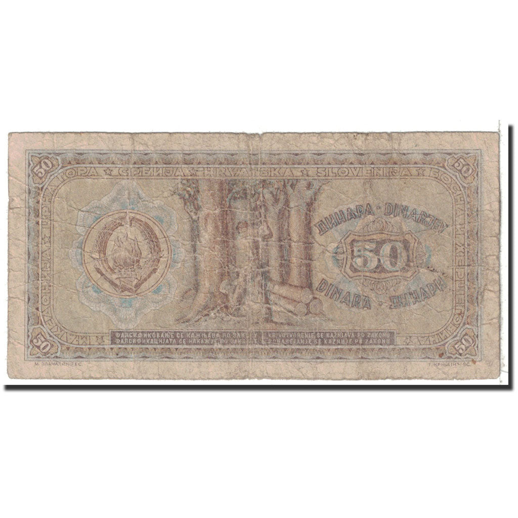 Banknote, Yugoslavia, 50 Dinara, 1946, 1946-05-01, KM:64a, VG(8-10)