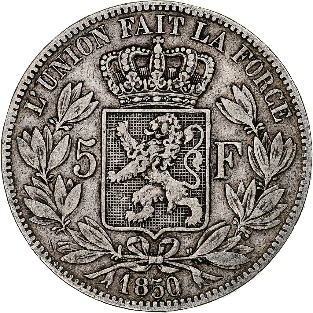 Belgio, Leopold I, 5 Francs, 5 Frank, 1850, Argento, MB, KM:17