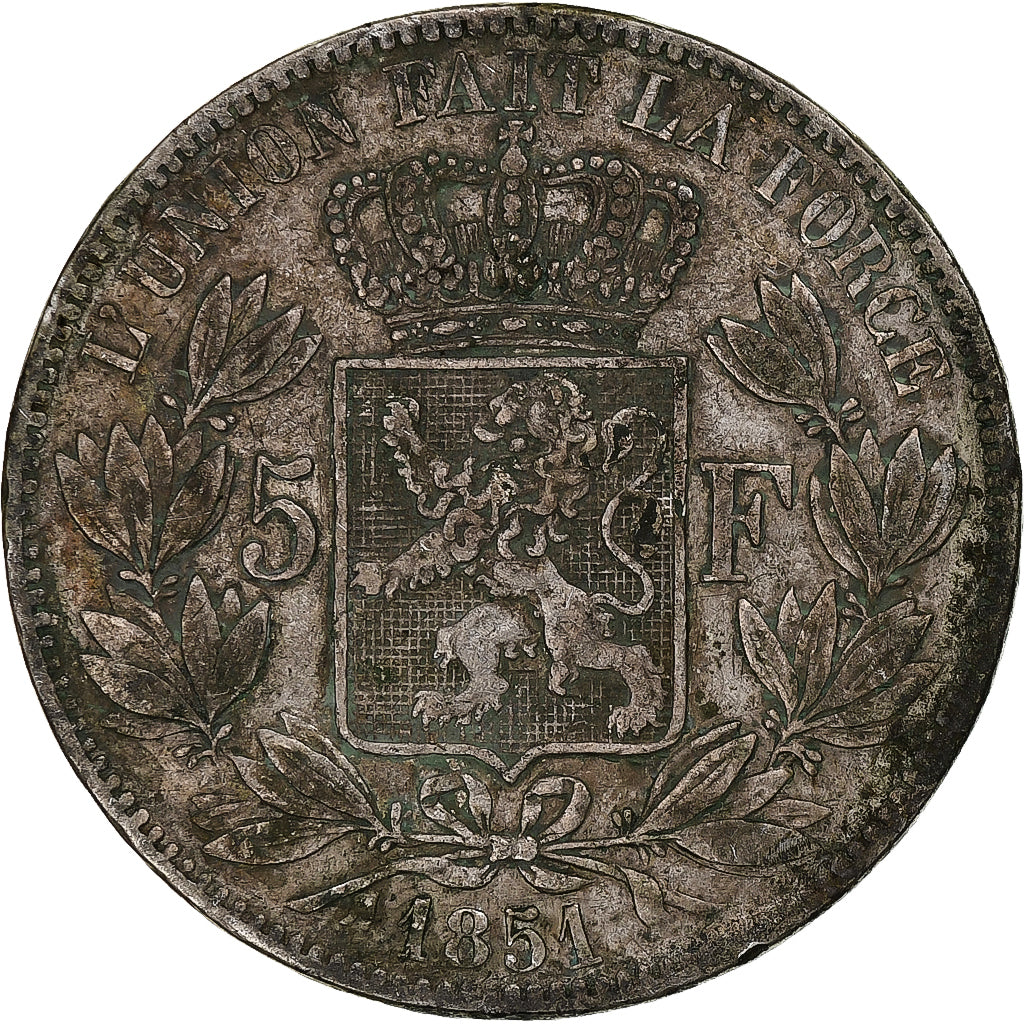 Belgio, Leopold I, 5 Francs, 5 Frank, 1851, Argento, MB, KM:17