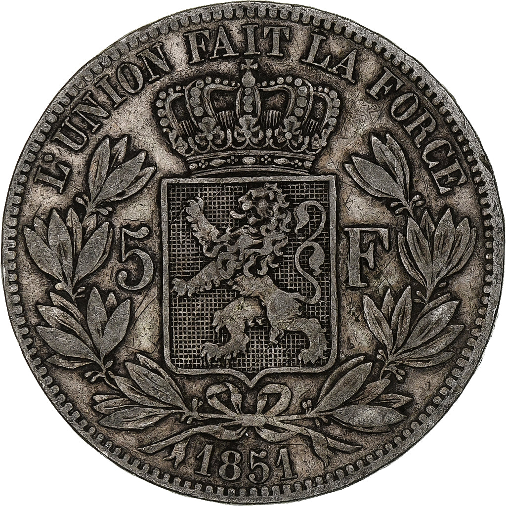 Belgio, Leopold I, 5 Francs, 5 Frank, 1851, Argento, MB, KM:17