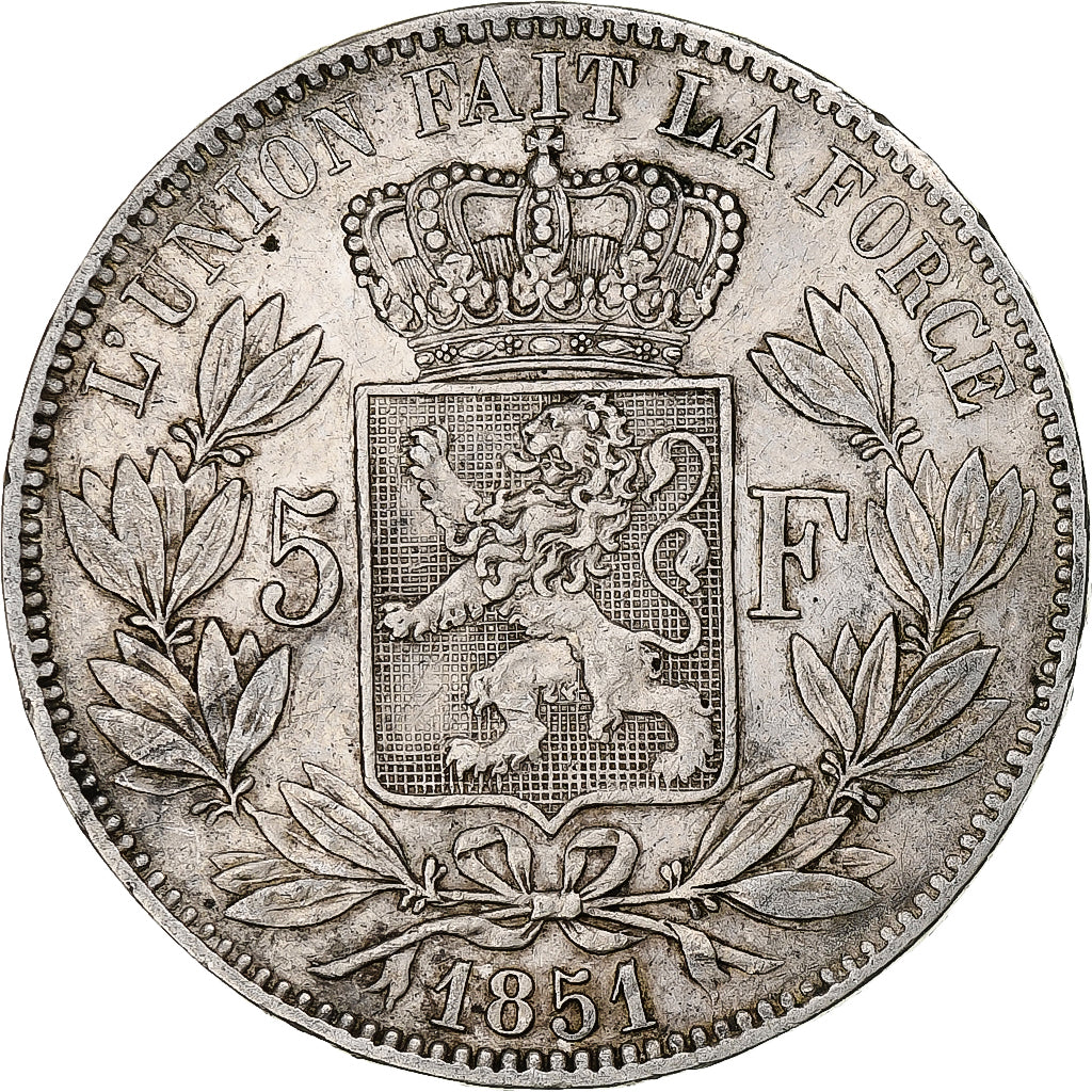Belgio, Leopold I, 5 Francs, 5 Frank, 1851, Argento, MB+, KM:17
