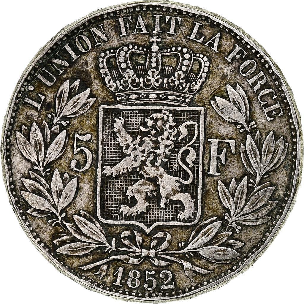 Belgio, Leopold I, 5 Francs, 5 Frank, 1852, Argento, MB+, KM:17