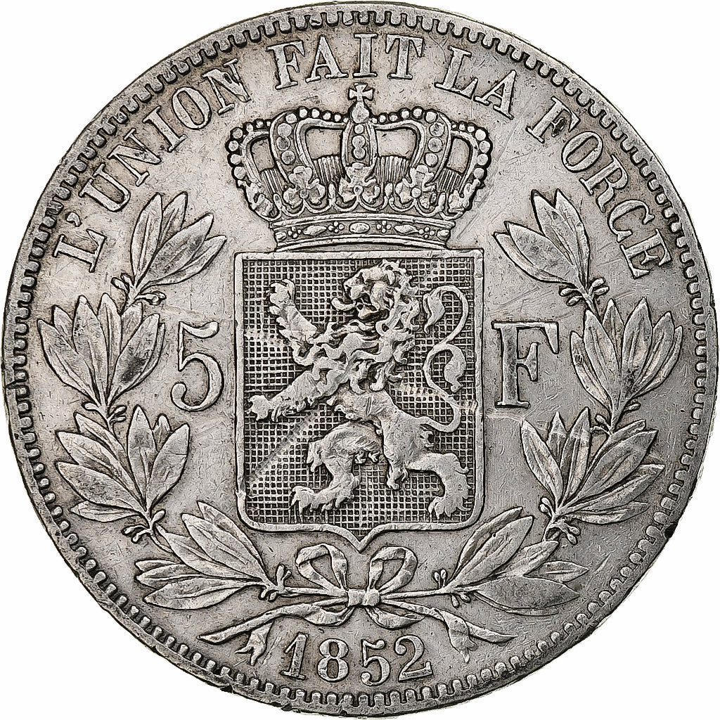 Belgio, Leopold I, 5 Francs, 5 Frank, 1852, Argento, MB, KM:17
