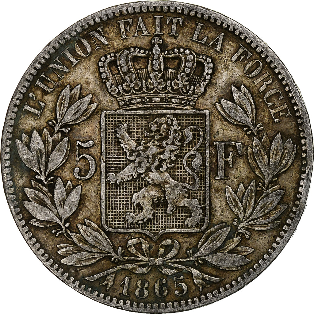 Belgio, Leopold I, 5 Francs, 5 Frank, 1865, Argento, MB, KM:17