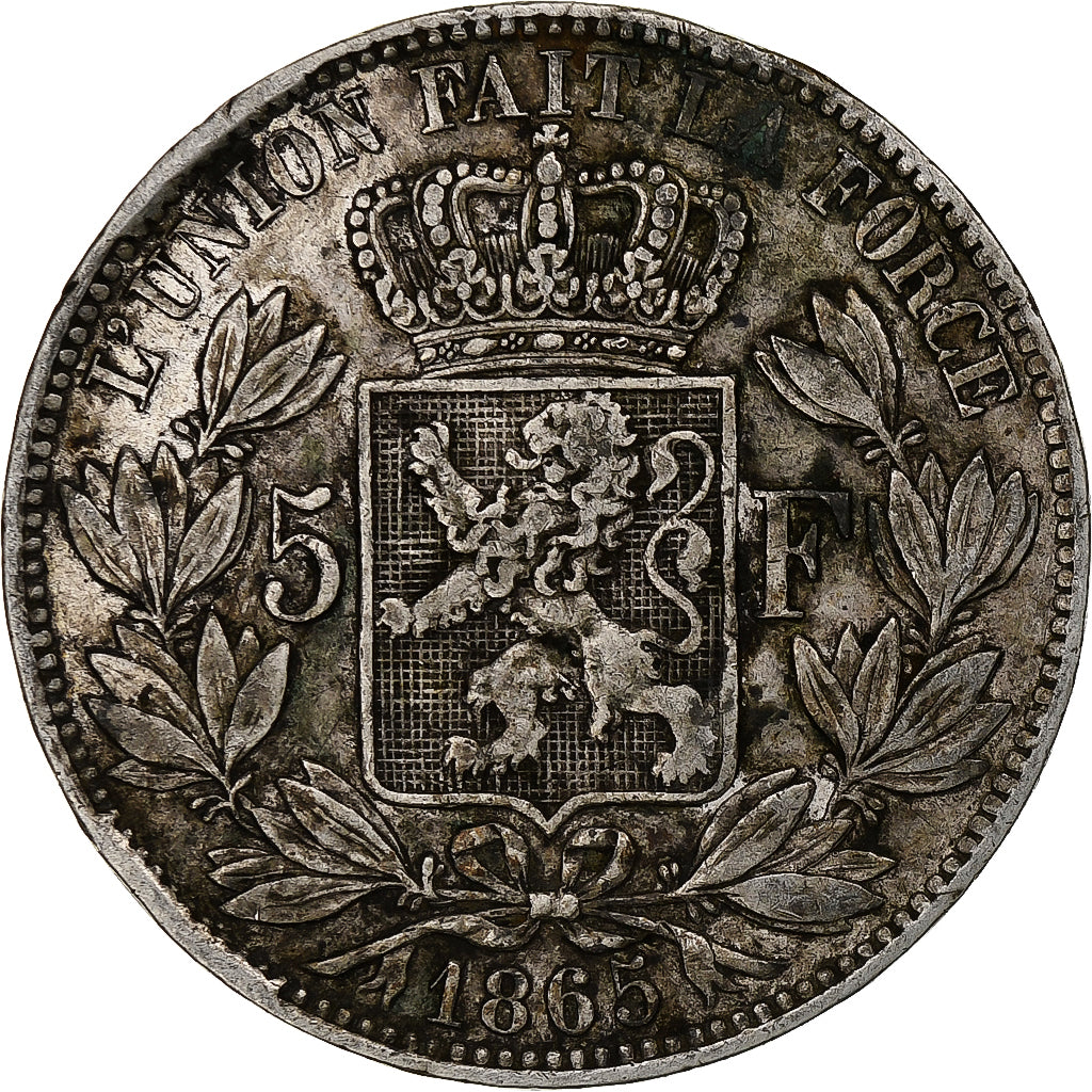 Belgio, Leopold I, 5 Francs, 5 Frank, 1865, Argento, MB, KM:17