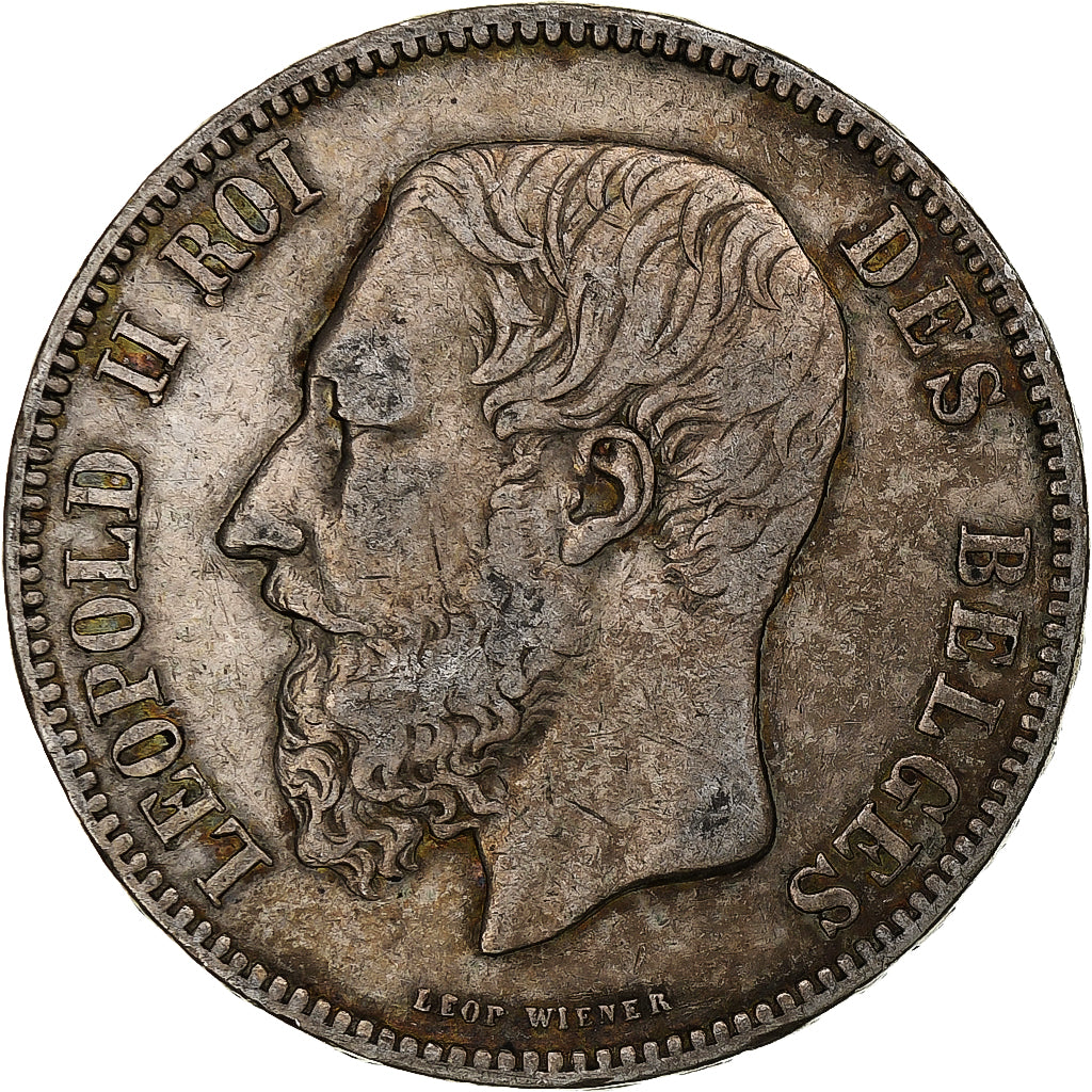 Belgio, Leopold II, 5 Francs, 5 Frank, 1867, With dot, Argento, MB, KM:24