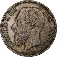 Belgio, Leopold II, 5 Francs, 5 Frank, 1867, With dot, Argento, MB, KM:24