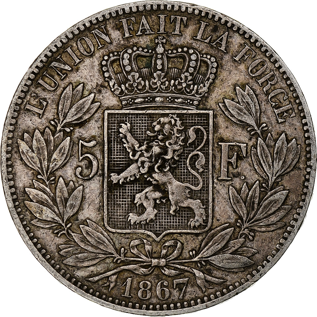 Belgique, Leopold II, 5 Francs, 5 Frank, 1867, Avec point, Argent, TB, KM:24
