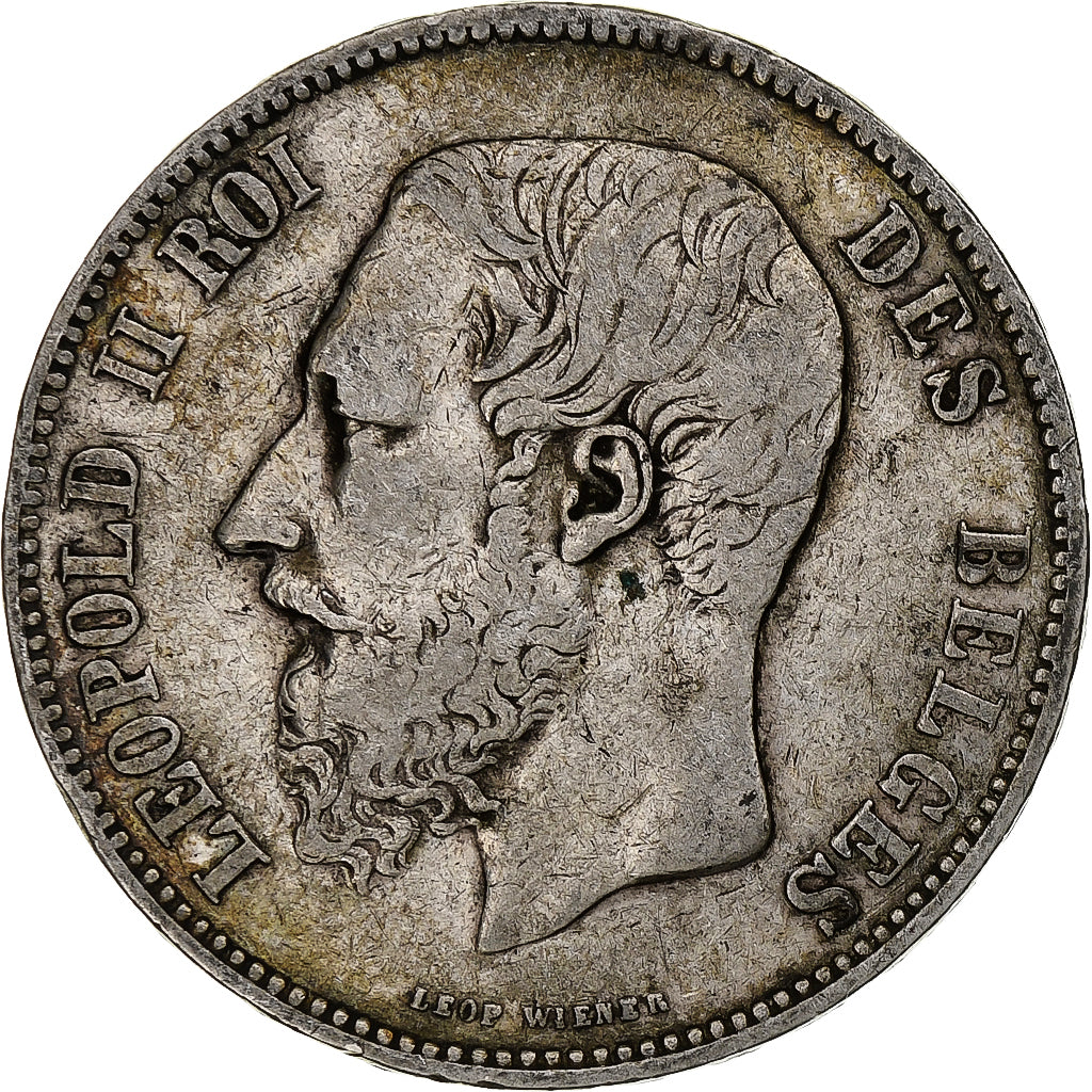 Belgio, Leopold II, 5 Francs, 5 Frank, 1867, With dot, Argento, MB, KM:24