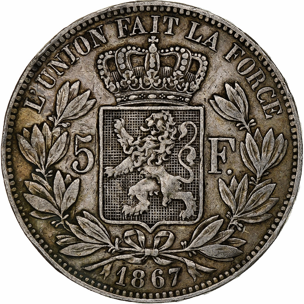 Belgio, Leopold II, 5 Francs, 5 Frank, 1867, With dot, Argento, MB, KM:24
