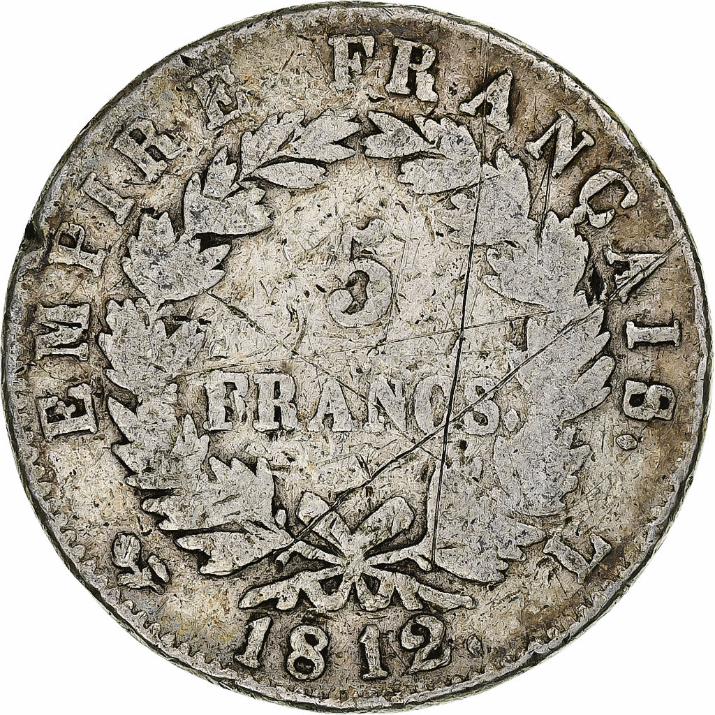 Francia, 5 Francs, Napoléon I, 1812, Bayonne, Plata, BC, KM:694.9
