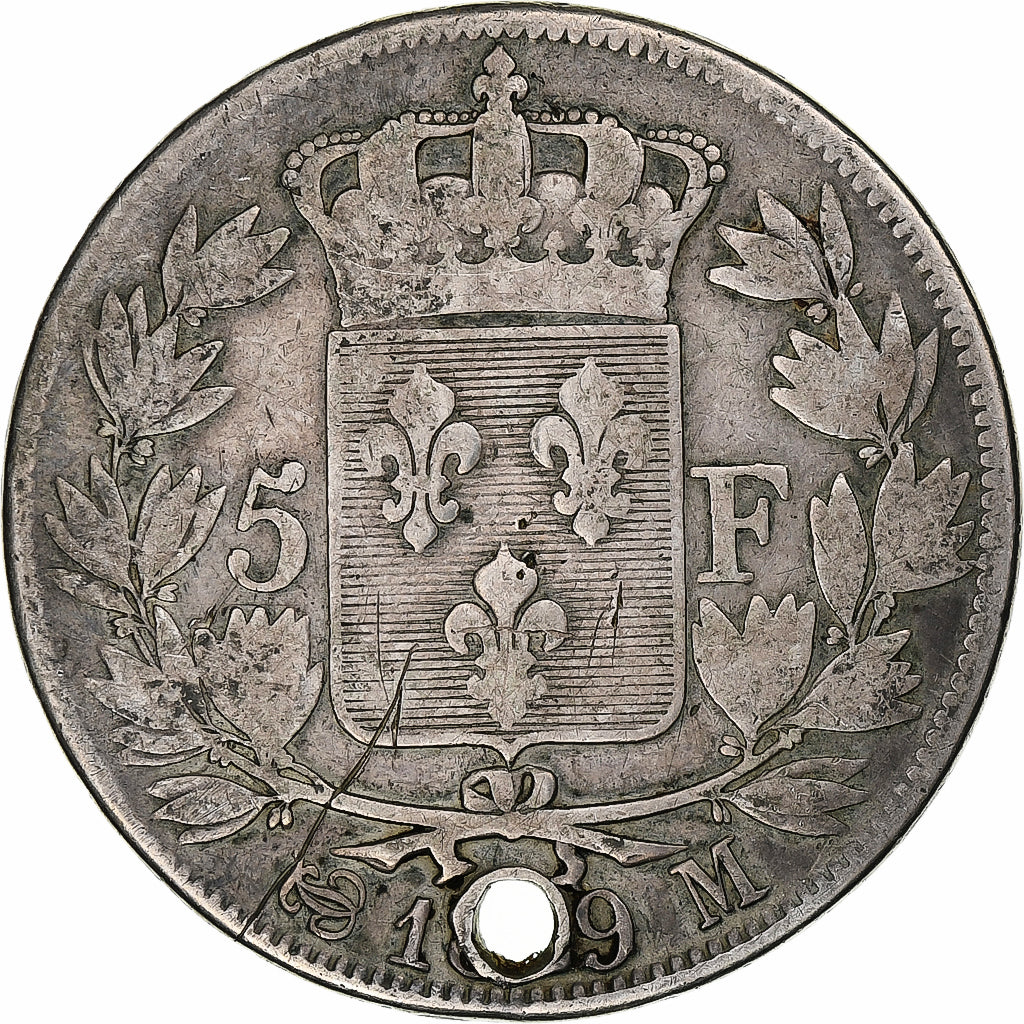 França, 5 Francs, Charles X, 1829, Toulouse, Prata, F(12-15), Gadoury:644