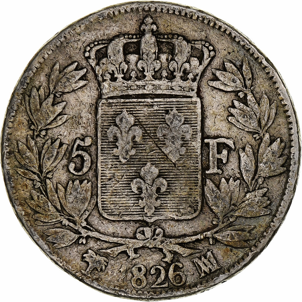 Francja, 5 Francs, Charles X, 1826, Marseilles, Srebro, F(12-15), Gadoury:643