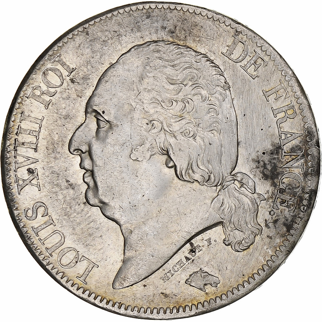 Francja, Louis XVIII, 5 Francs, 1820, Rouen, Srebro, AU(55-58), Gadoury:614