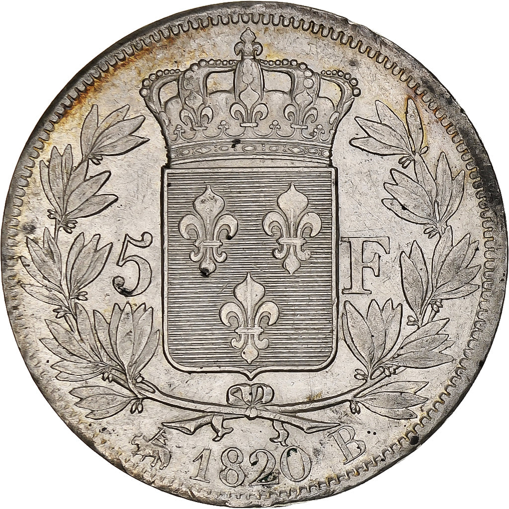 Francja, Louis XVIII, 5 Francs, 1820, Rouen, Srebro, AU(55-58), Gadoury:614