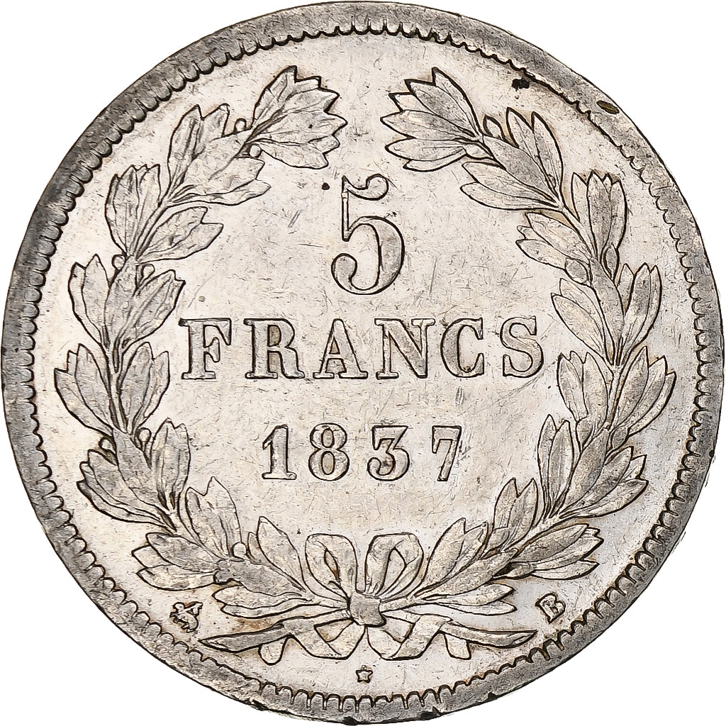 Francia, 5 Francs, Louis-Philippe, 1837, Rouen, Argento, BB, Gadoury:678, Le