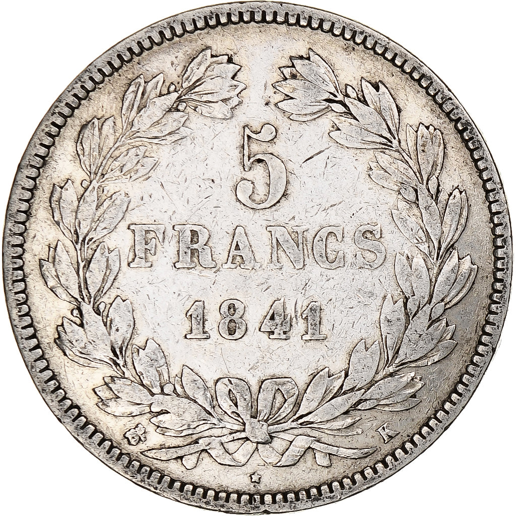 France, 5 Francs, Louis-Philippe, 1841, Bordeaux, Silver, VF(20-25)