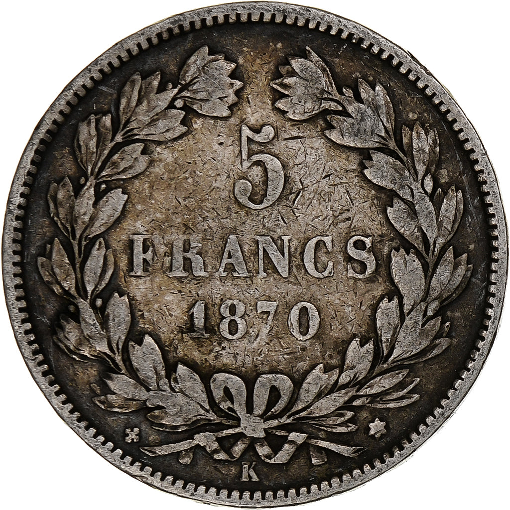 France, 5 Francs, Cérès, 1870, Bordeaux, Silver, VF(20-25), Gadoury:742