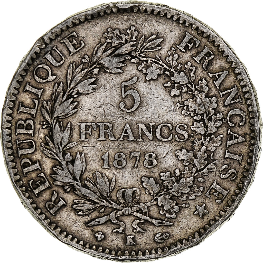 Francia, 5 Francs, Hercule, 1878, Bordeaux, Argento, MB, Gadoury:745a, KM:820.2