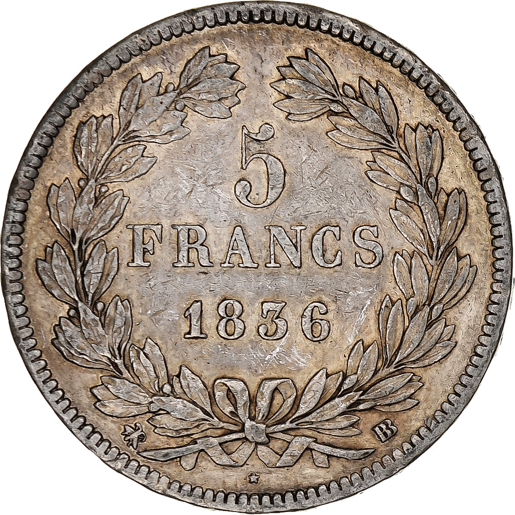 Frankreich, 5 Francs, Louis-Philippe, 1836, Strasbourg, Silber, S+, Gadoury:678