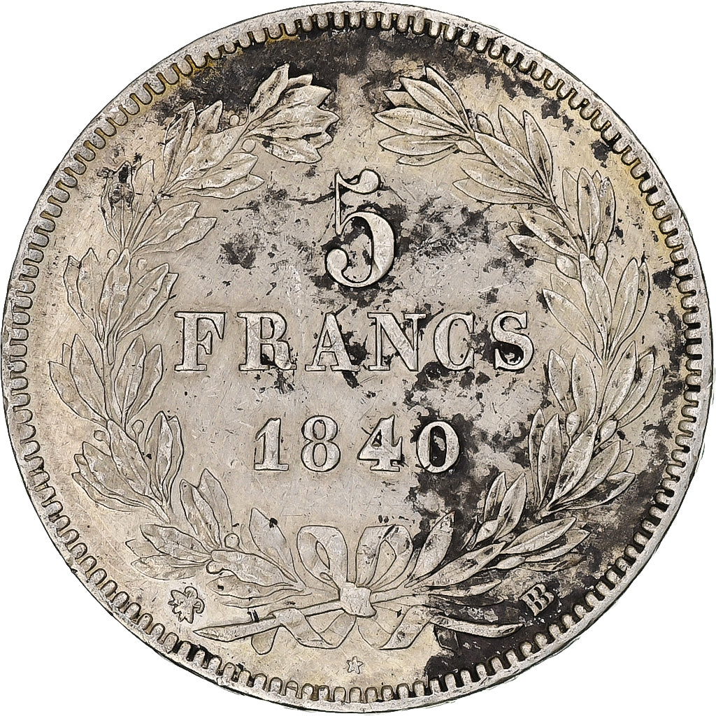 Francia, 5 Francs, Louis-Philippe, 1840, Strasbourg, Argento, BB, Gadoury:678