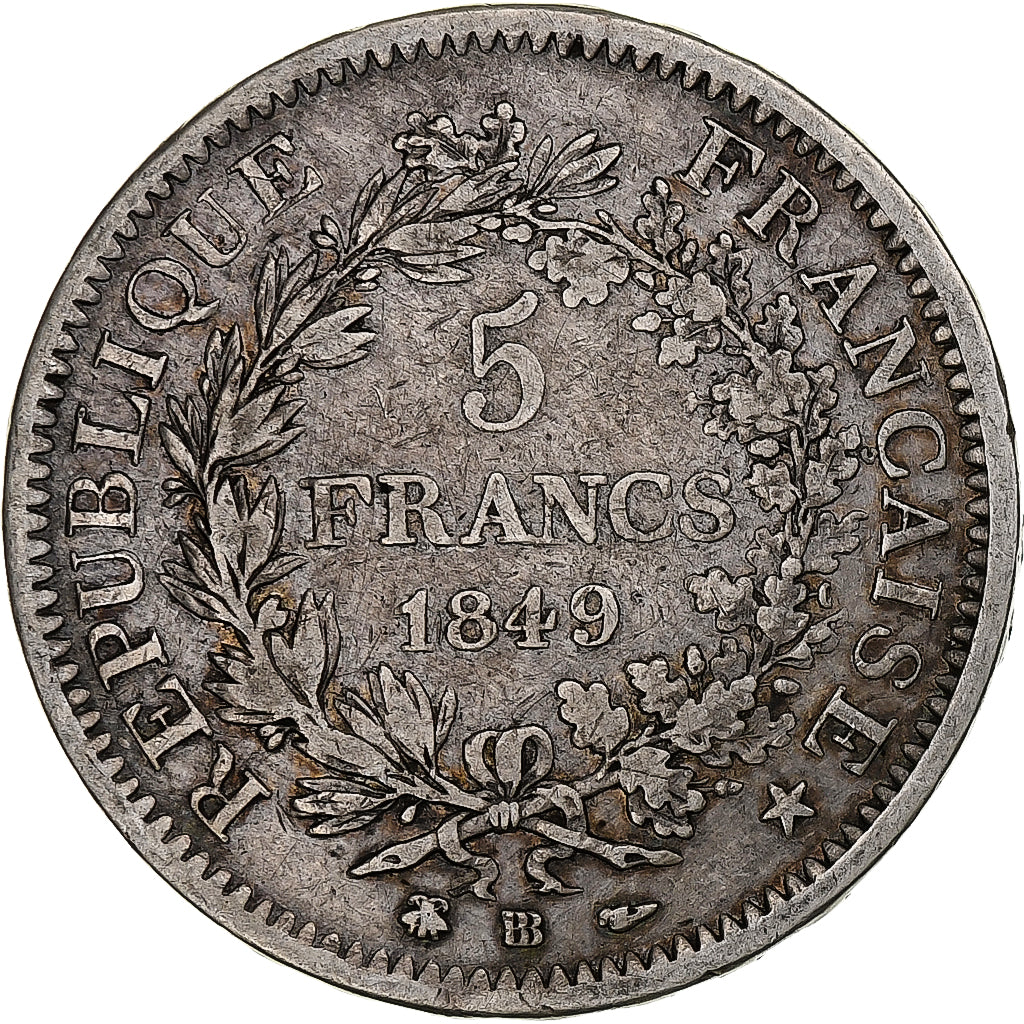 France, 5 Francs, Hercule, 1849, Strasbourg, Argent, TB, Gadoury:683, KM:756.2
