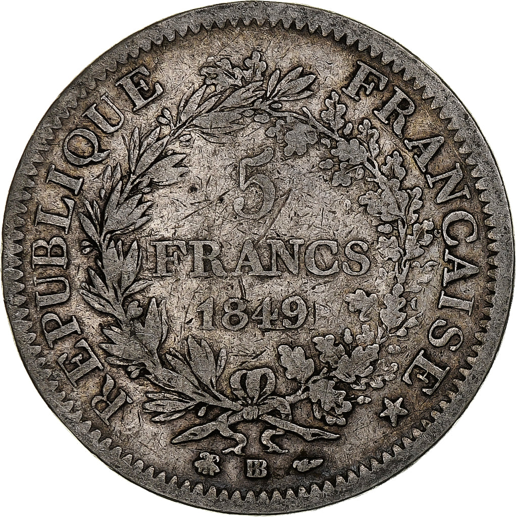 France, 5 Francs, Hercule, 1849, Strasbourg, Argent, TB, Gadoury:683, KM:756.2