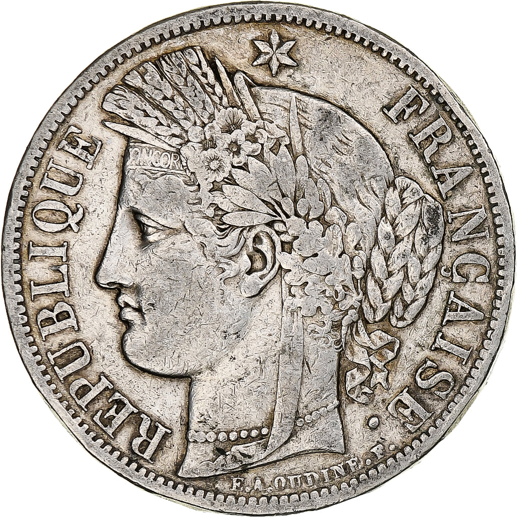 Francia, 5 Francs, Cérès, 1849, Strasbourg, Argento, MB, Gadoury:719, KM:761.2