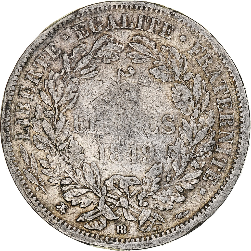 Francia, 5 Francs, Cérès, 1849, Strasbourg, Argento, MB, Gadoury:719, KM:761.2