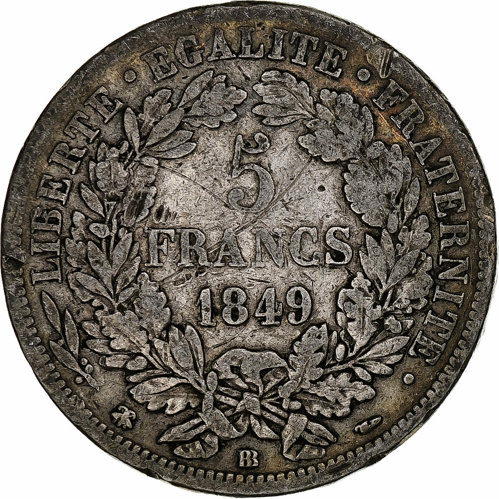 Francia, 5 Francs, Cérès, 1849, Strasbourg, Argento, MB, Gadoury:719, KM:761.2