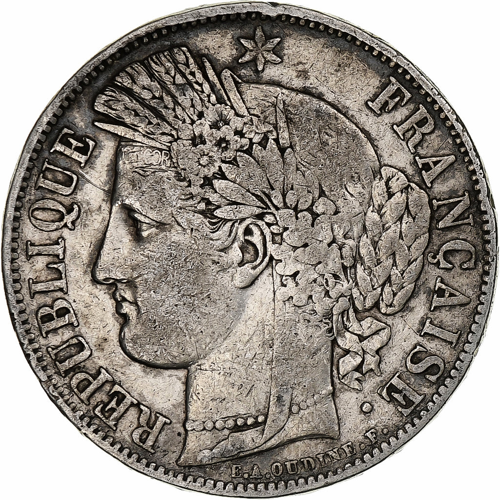 França, 5 Francs, Cérès, 1849, Strasbourg, Prata, VF(30-35), Gadoury:719