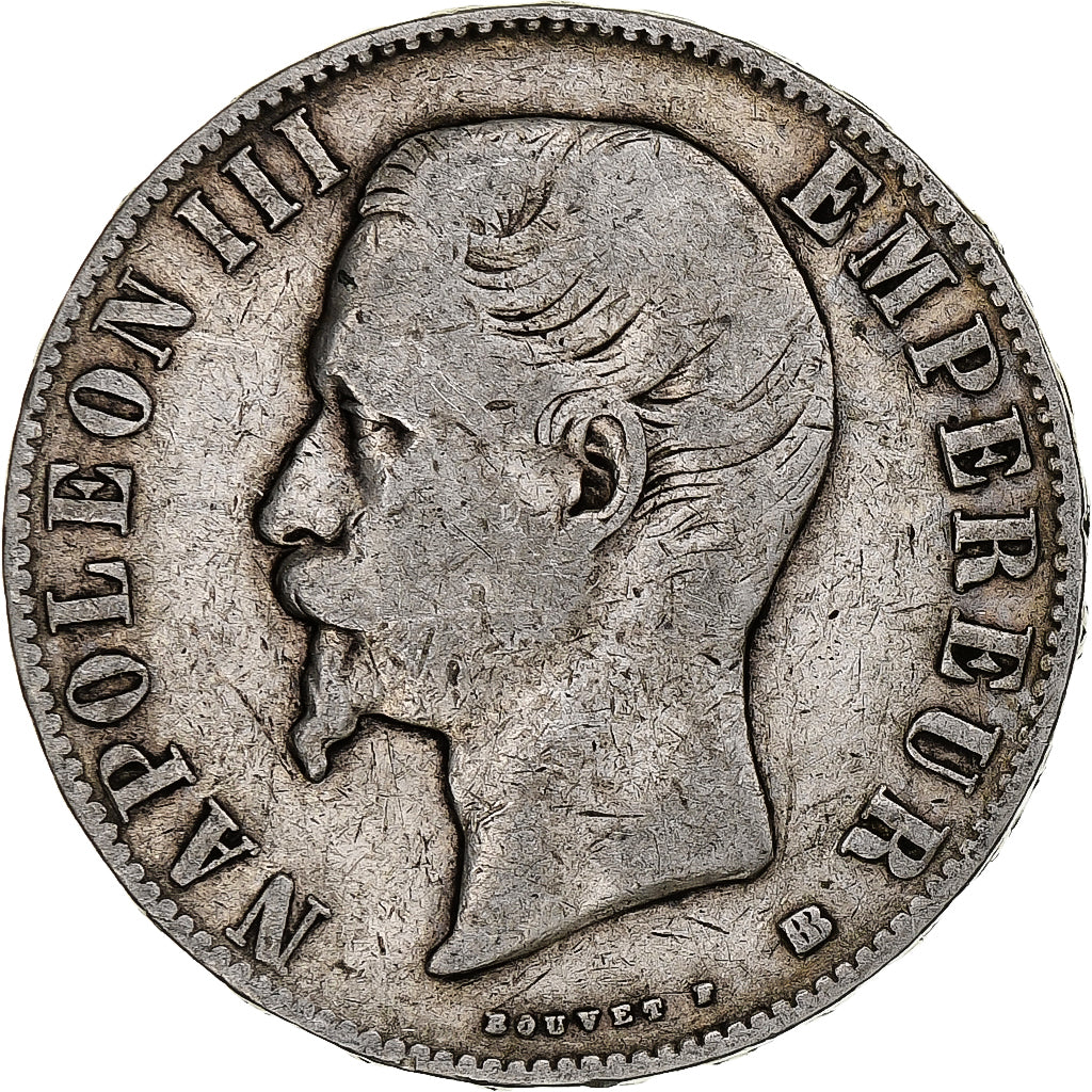Francia, Napoleon III, 5 Francs, 1856, Strasbourg, Argento, MB, Gadoury:734