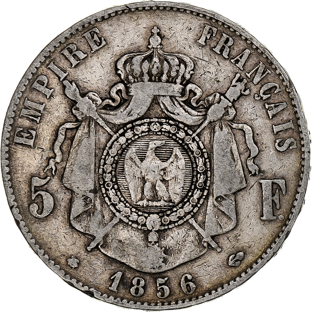 Francia, Napoleon III, 5 Francs, 1856, Strasbourg, Argento, MB, Gadoury:734