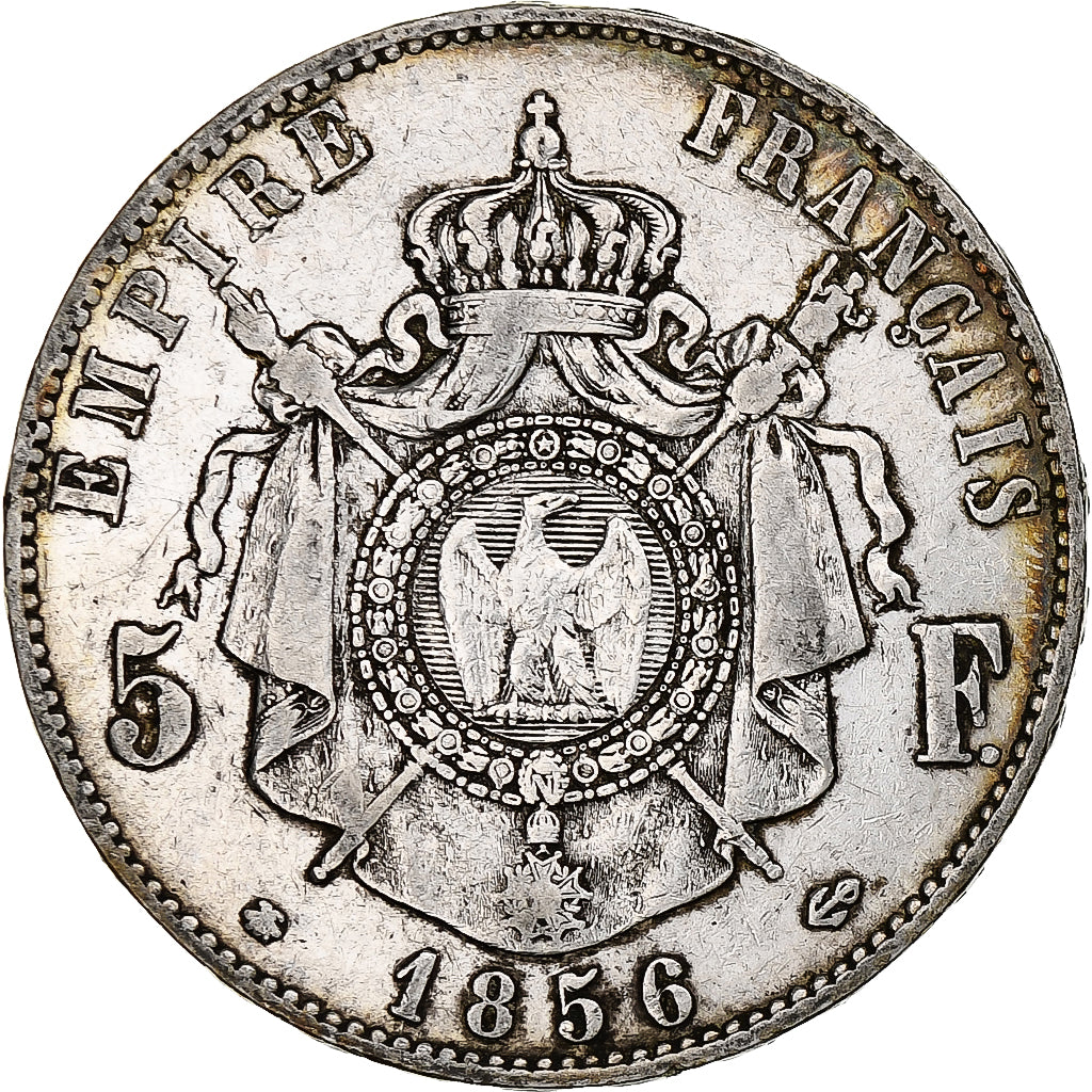 Francia, Napoleon III, 5 Francs, 1856, Strasbourg, Argento, MB+, Gadoury:734