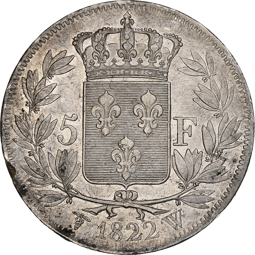 Francia, Louis XVIII, 5 Francs, 1822, Lille, Argento, BB, Gadoury:614, KM:711.13