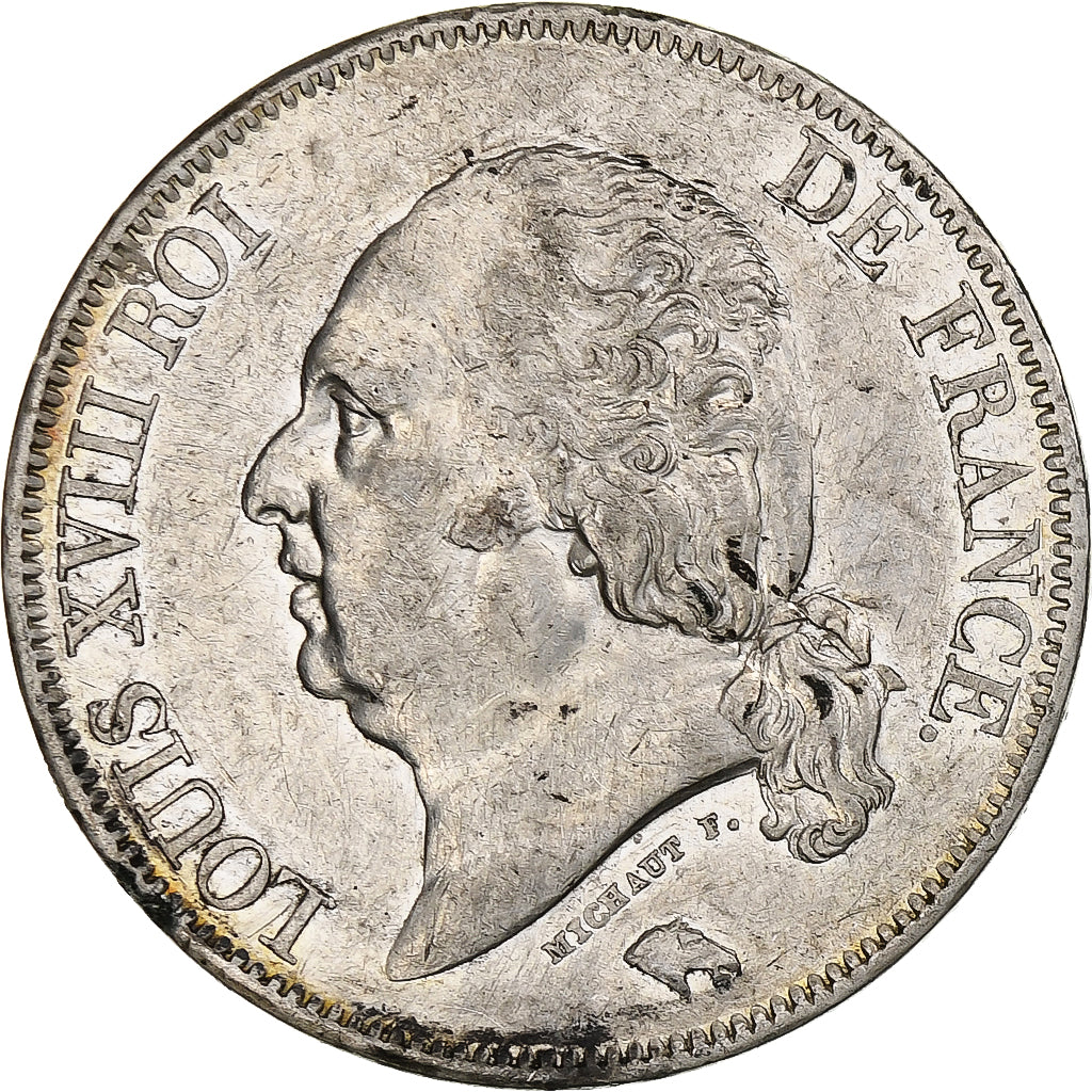 França, Louis XVIII, 5 Francs, 1823, Lille, Prata, EF(40-45), Gadoury:614
