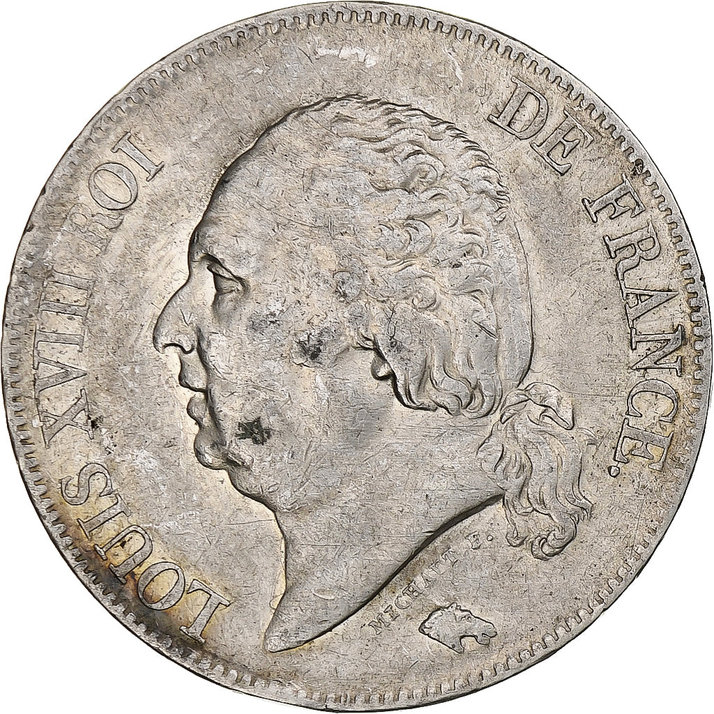 Francja, 5 Francs, Louis XVIII, 1824, Lille, Srebro, VF(30-35), Gadoury:614