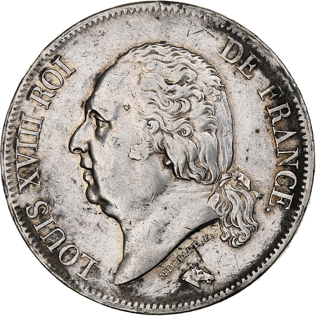 Francia, 5 Francs, Louis XVIII, 1824, Lille, Argento, BB, Gadoury:614, KM:711.13