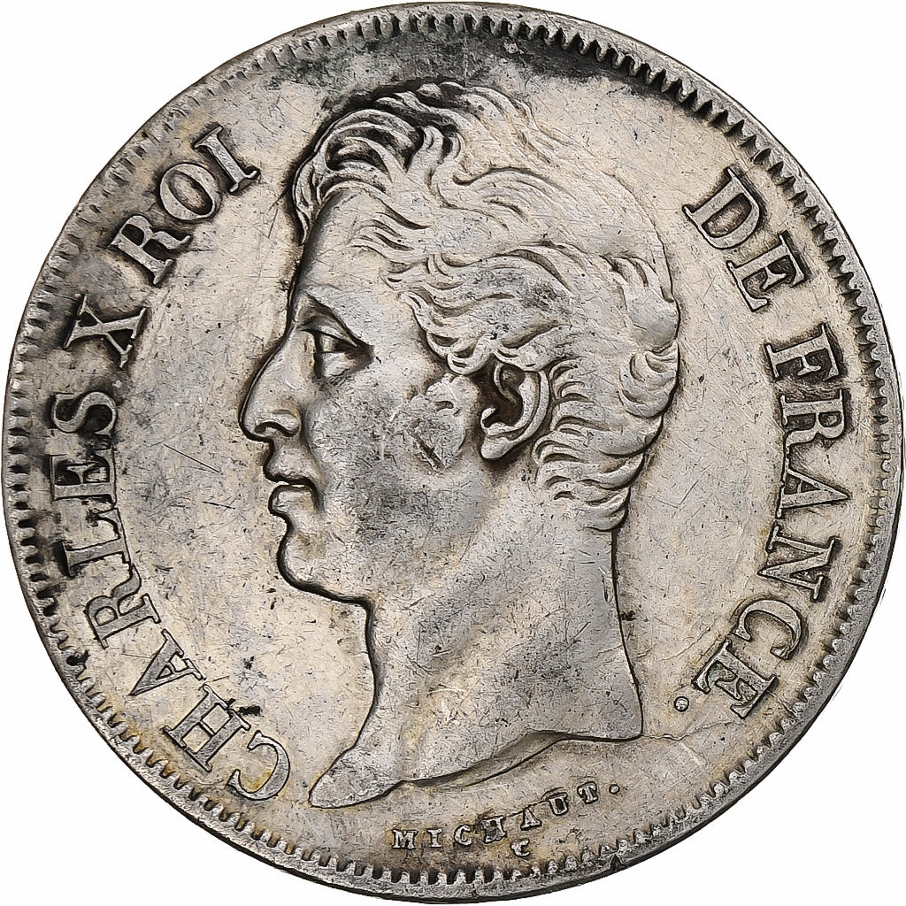 França, 5 Francs, Charles X, 1827, Lille, Prata, EF(40-45), Gadoury:644