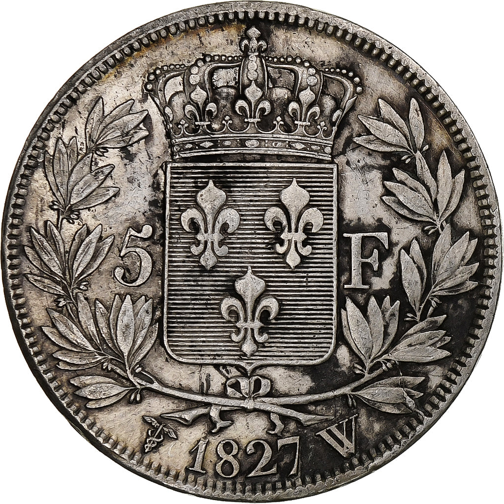 França, 5 Francs, Charles X, 1827, Lille, Prata, EF(40-45), Gadoury:644